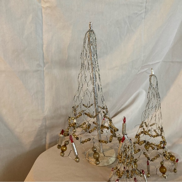 Antique mercury glass bead Christmas decorations mesh wire set 3 trees bells - Picture 6 of 9